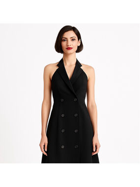 Anthropologie Black Halter Trench Midi Dress Double Breasted A-Line Small